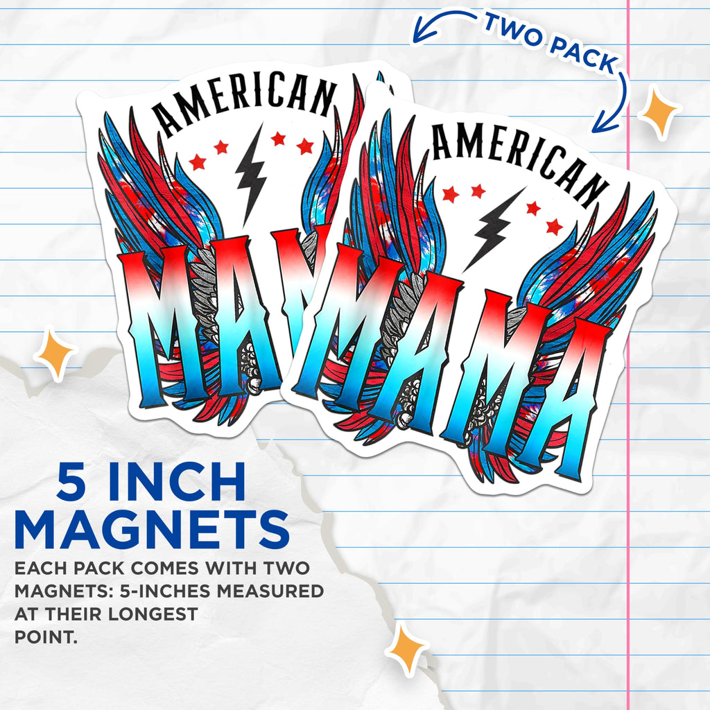 (2 Pack) American Mama Magnets - Patriotic Mom Decor - Rebel Mom Refrigerator Badge - 5 Inches On Longest Side - Thick Durable Magnet - Made in USA - MAG27836