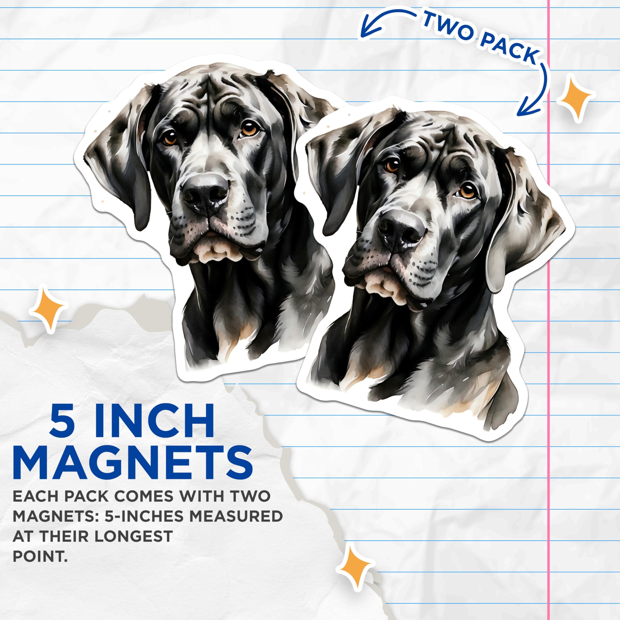 (2 Pack) Great Dane Dog Magnets - Artistic Pet Decor - Dog Lover Refrigerator Magnets - 5" On Longest Side - Premium Magnet - for Cars, Refrigerators, Toolboxes, Lockers - Made in USA - MAG14512