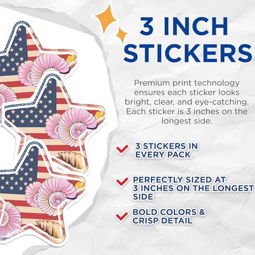 (3 Pack) American Flag Decals - Star Shells Decal - USA Laptop Decal - 3 Inches On Longest Side - Easy Peel & Apply - Made in USA - 3MCS7757
