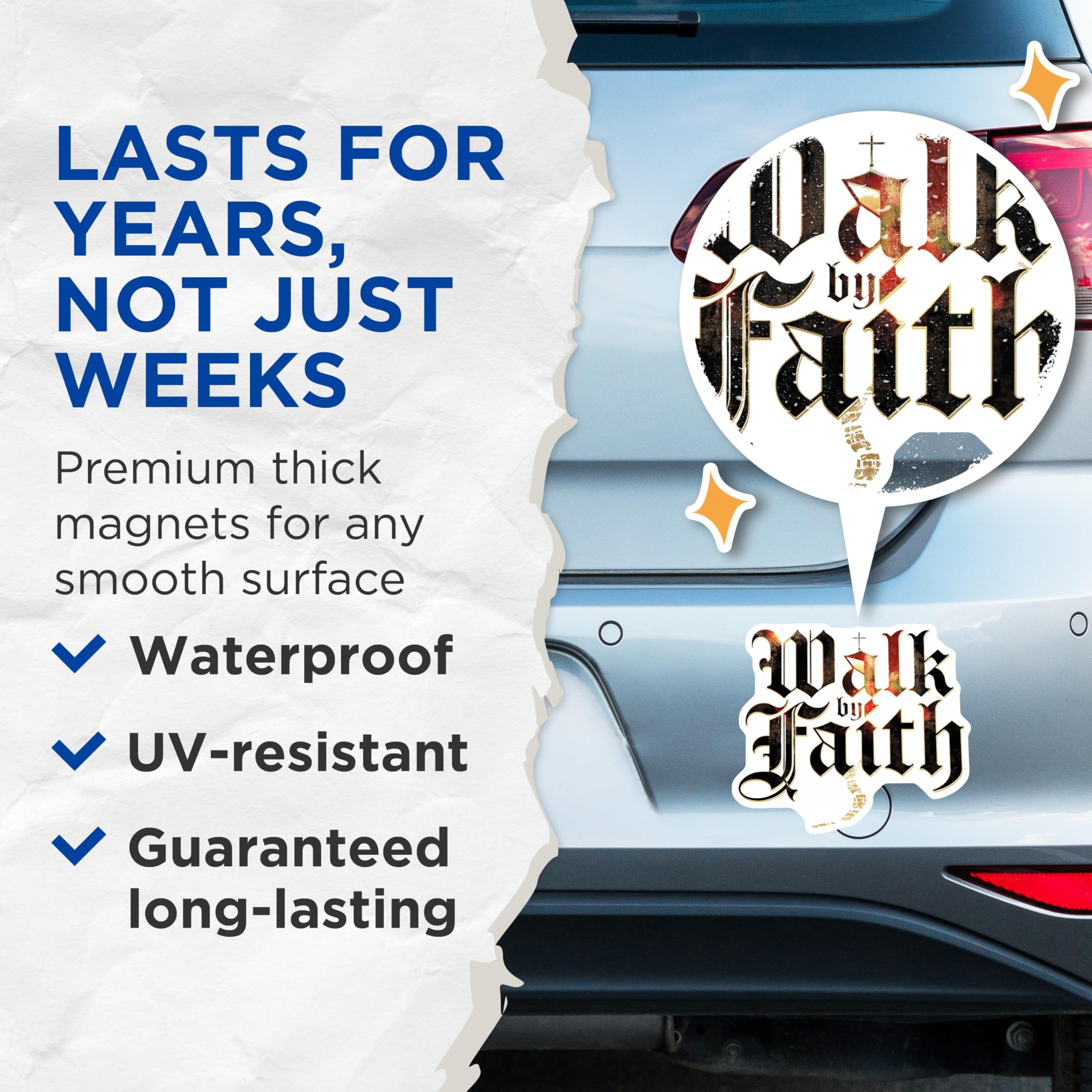 (2 Pack) Walk by Faith Magnets - Christian Inspirational Decor - Religious Scripture Quote - Spiritual Affirmation - 5 Inches On Longest Side - Thick Durable Magnet - Made in USA - MAG19906