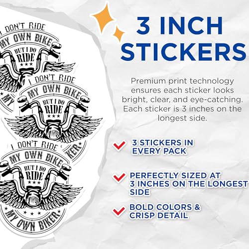 (3 Pack) Biker Wife Decals - Motorcycle Decals - Ride My Own Biker - Laptop Decal - 3 Inches On Longest Side - Easy Peel & Apply - Made in USA - 3MCS4520