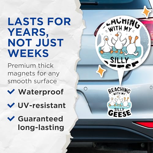 (2 Pack) Beaching with My Silly Geese Magnets - Cute Duck Magnets - Funny Animal Quote Magnets - 5" On Longest Side - for Cars, Fridges, Toolboxes - Made in USA - MAG4606
