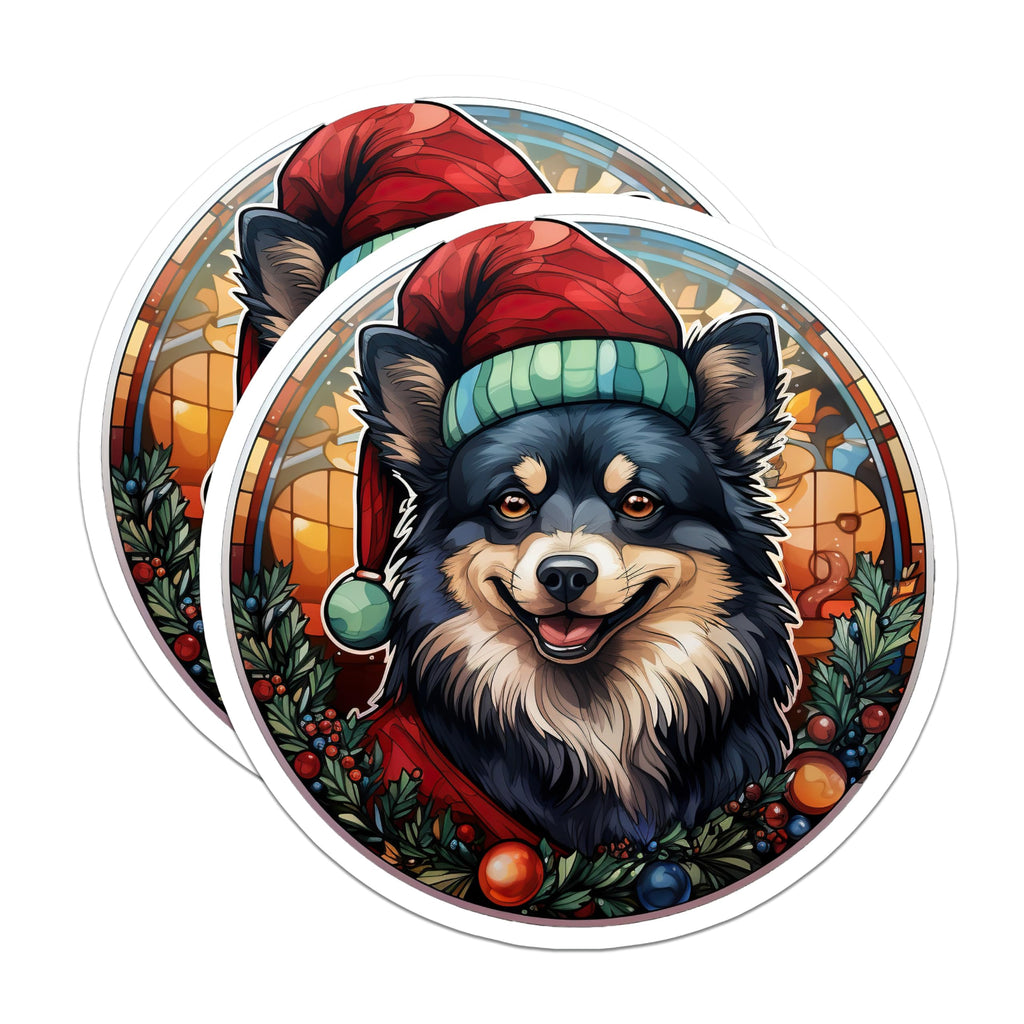 (2 Pack) Christmas Dog Magnets - Santa Hat Canine Decor - Stained Glass Holiday Fridge Decor - 5 Inches On Longest Side - Thick Durable Magnet - Made in USA - MAG26616