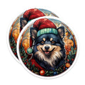 (2 Pack) Christmas Dog Magnets - Santa Hat Canine Decor - Stained Glass Holiday Fridge Decor - 5 Inches On Longest Side - Thick Durable Magnet - Made in USA - MAG26616