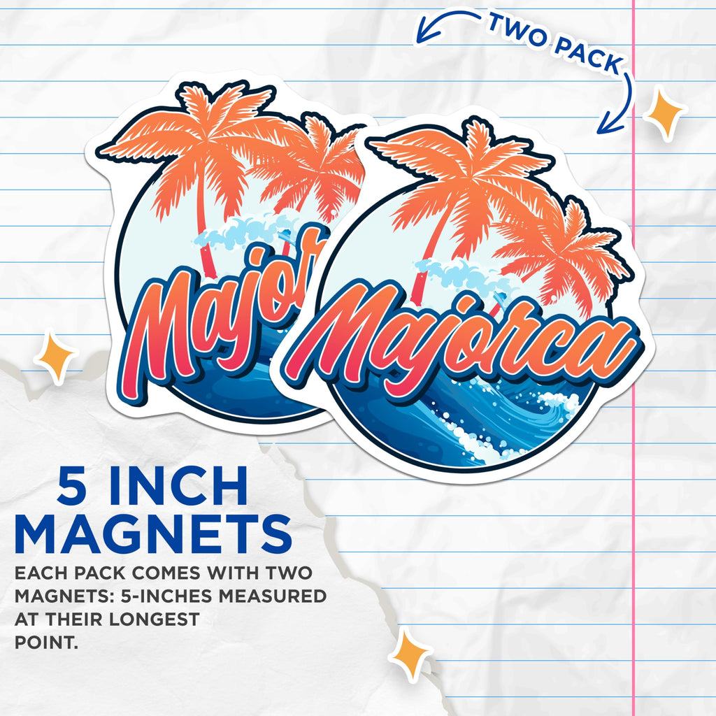 (2 Pack) Majorca Magnets - Spain Travel Souvenir - Balearic Islands Decor - 5" On Longest Side - Premium Magnet - for Cars, Refrigerators, Toolboxes, Lockers - Made in USA - MAG18004
