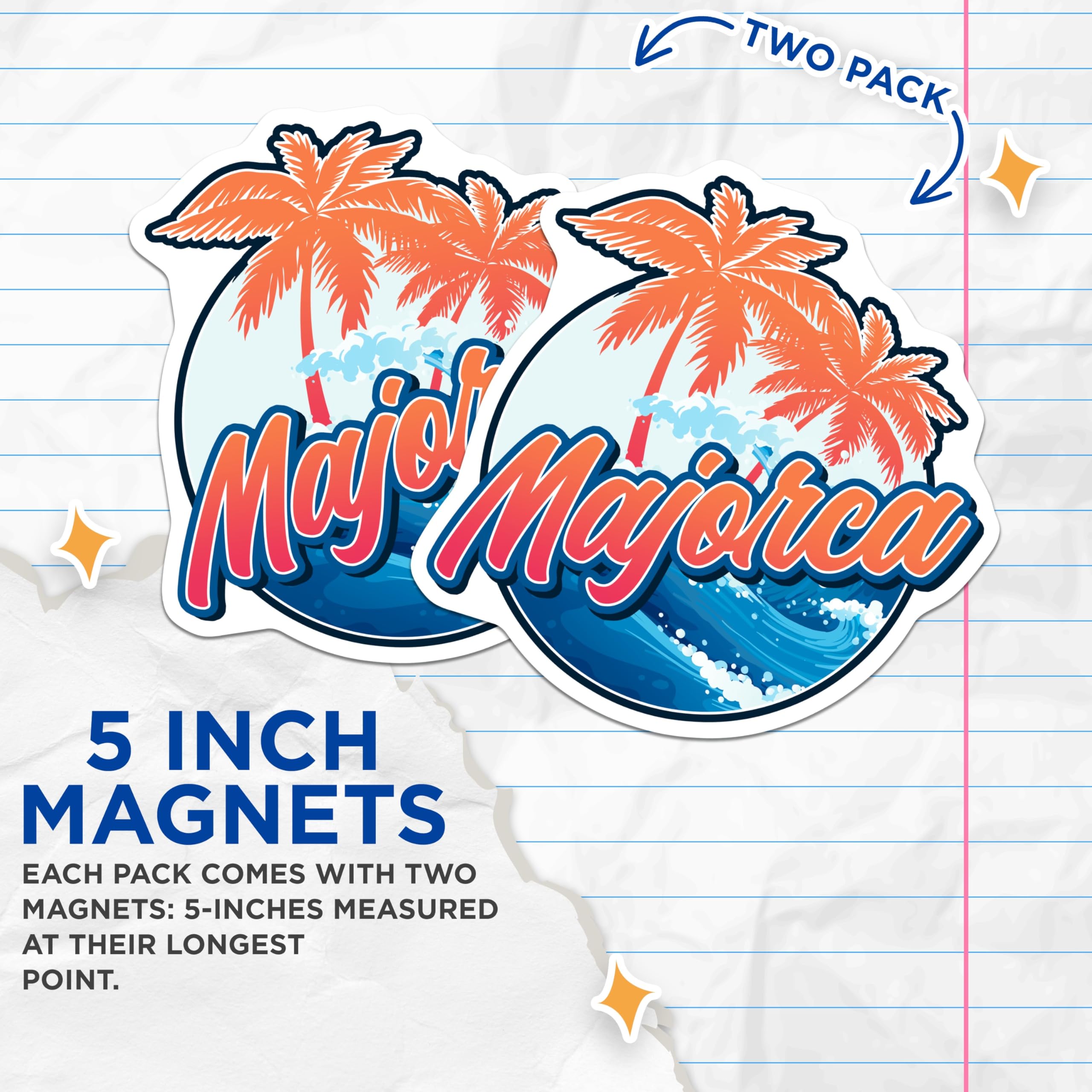 (2 Pack) Majorca Magnets - Spain Travel Souvenir - Balearic Islands Decor - 5" On Longest Side - Premium Magnet - for Cars, Refrigerators, Toolboxes, Lockers - Made in USA - MAG18004