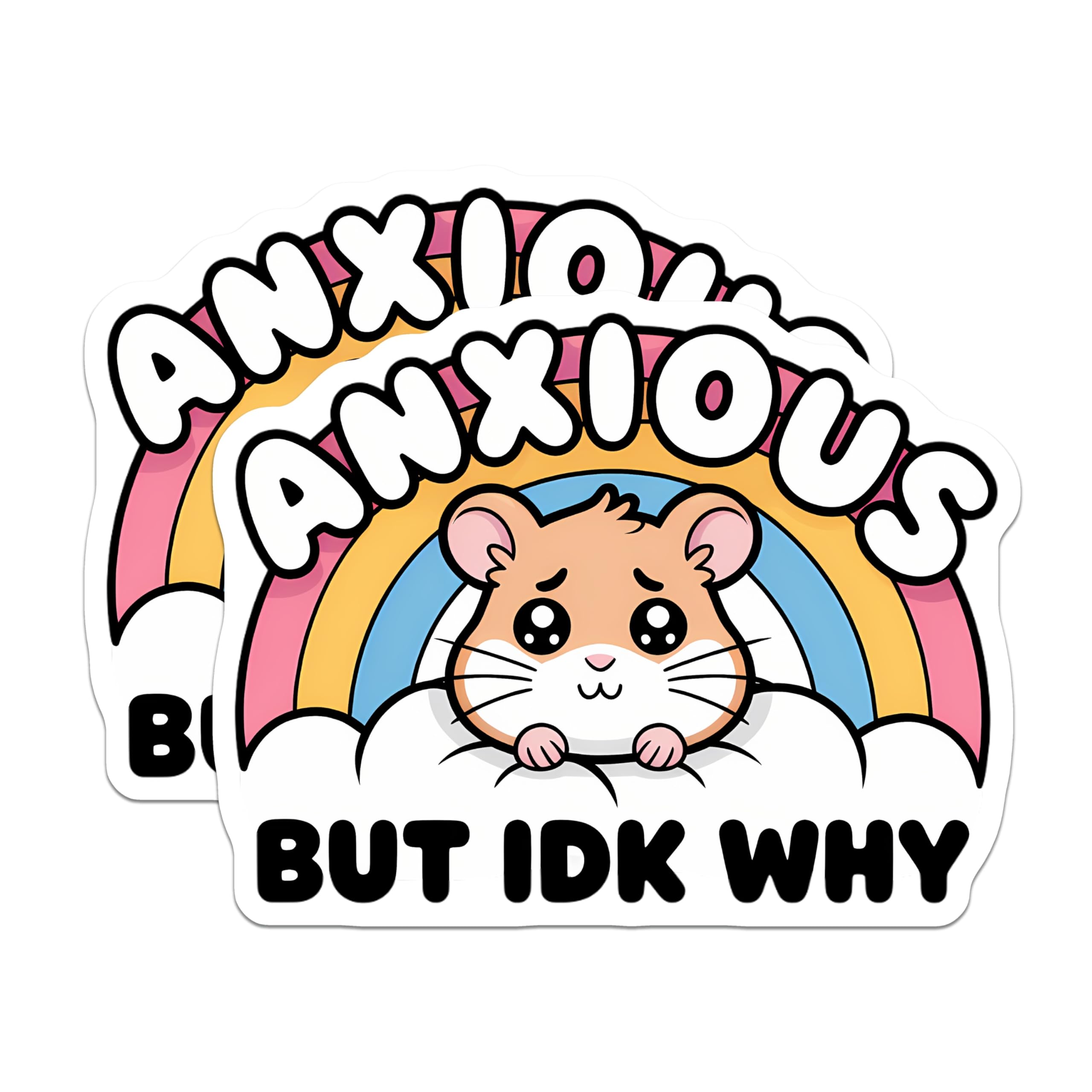 (2 Pack) Anxious Hamster Magnets - Funny Anxiety Awareness Decor - Cute Rainbow Cloud Art - Mental Health Humor Item - 5 Inches On Longest Side - Thick Durable Magnet - Made in USA - MAG20370