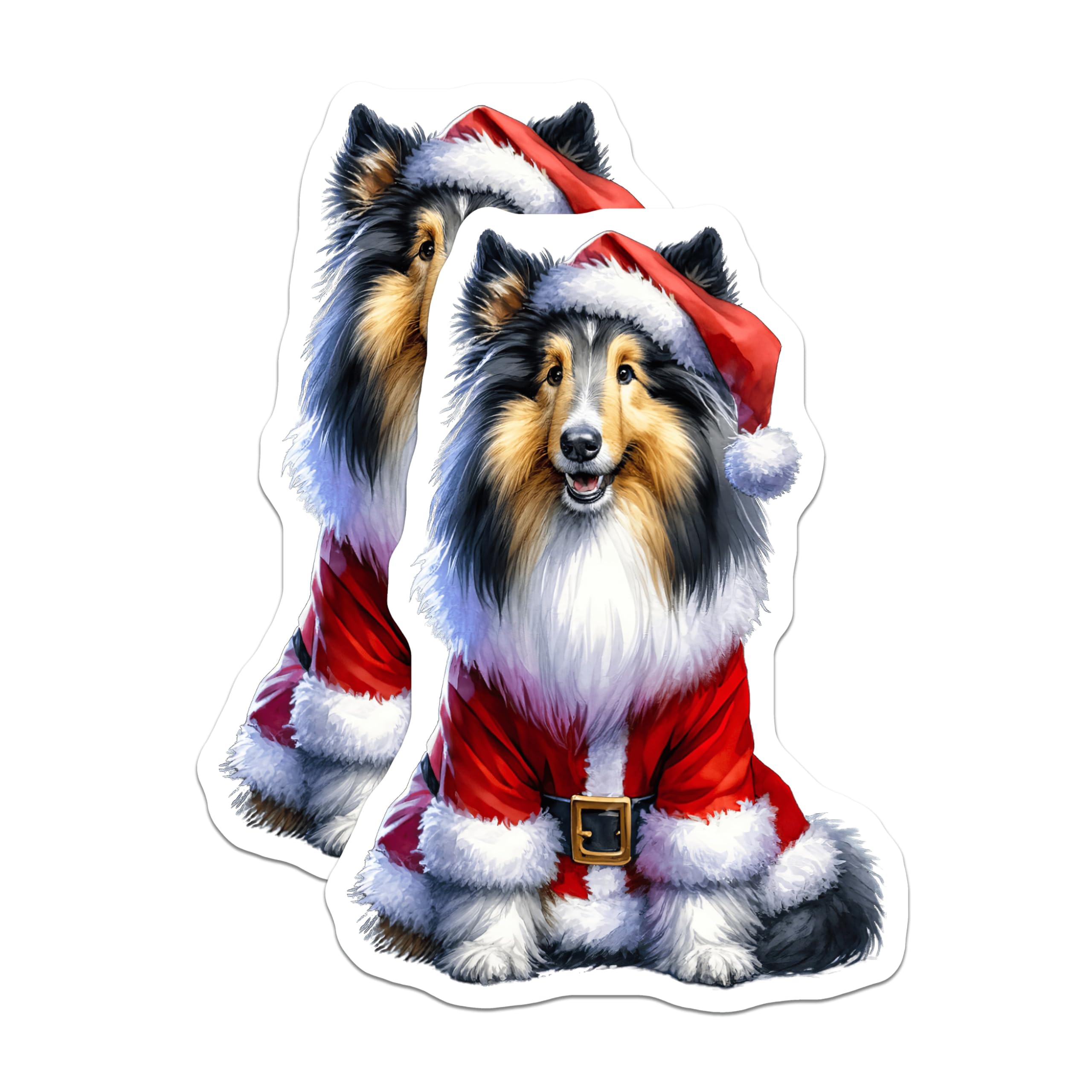 (2 Pack) Christmas Dog Magnets - Santa Sheltie Collie Magnet - Holiday Pet Lover Decor - Festive Dog Parent Present - 5 Inches On Longest Side - Thick Durable Magnet - Made in USA - MAG30989