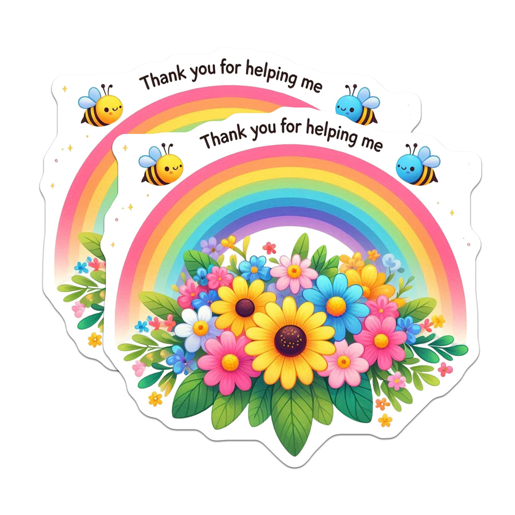 (2 Pack) Rainbow Bee Magnets - Thank You Helping - Floral Fridge Decorations - 5" On Longest Side - Premium Magnet - for Cars, Refrigerators, Toolboxes, Lockers - Made in USA - MAG14248