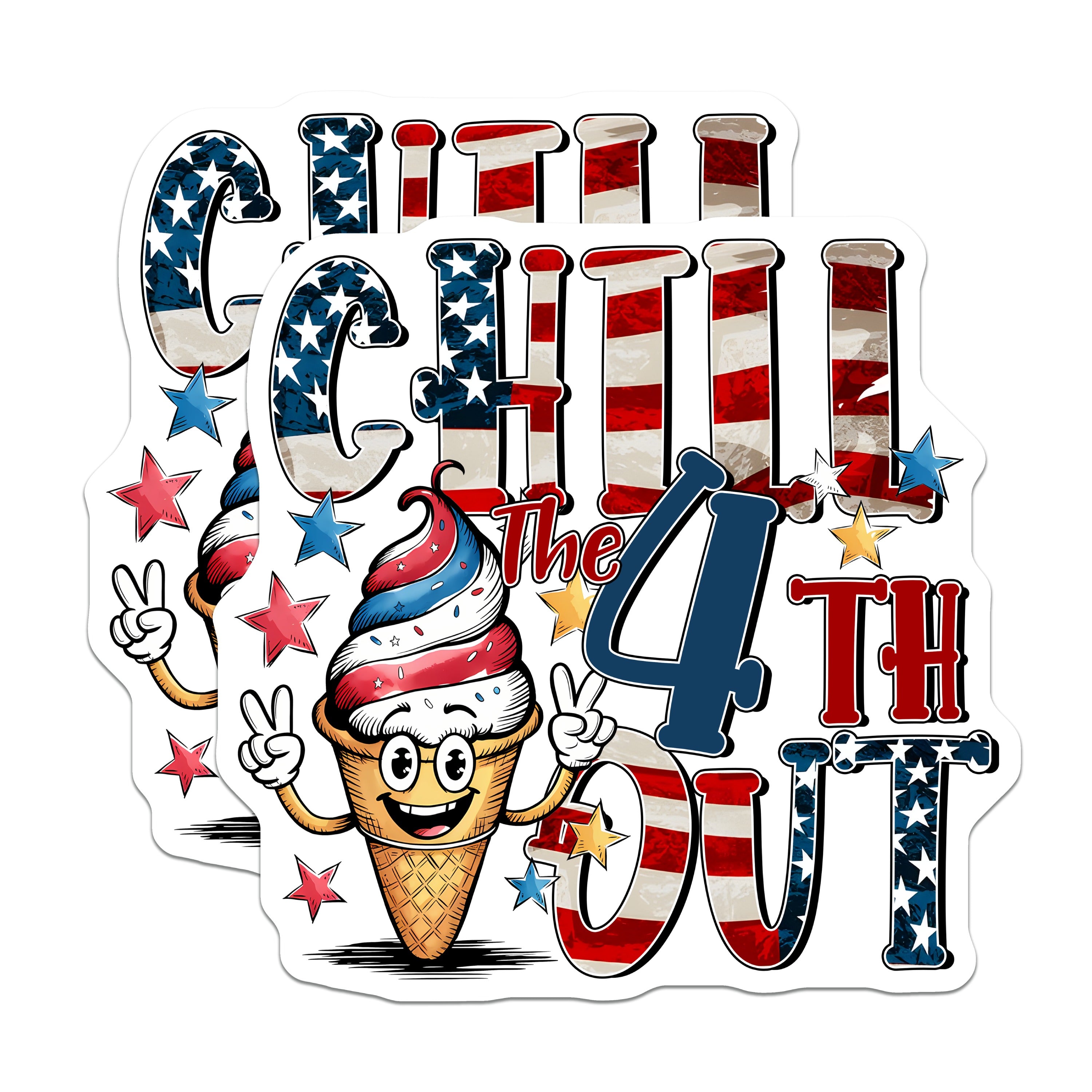 (2 Pack) Chill The 4th Out Magnets - Fourth of July Decor - Patriotic Ice Cream - Summer Party Decorations - USA Holiday Fun - 5 Inches On Longest Side - Thick Durable Magnet - Made in USA - MAG37291