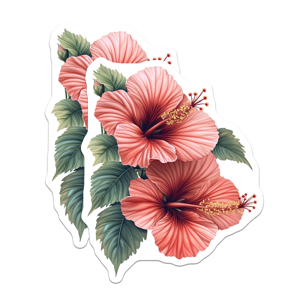 (2 Pack) Pink Hibiscus Magnets - Tropical Flower Fridge Decor - Botanical Art Home Accent - 5 Inches On Longest Side - Thick Durable Magnet - Made in USA - MAG25097