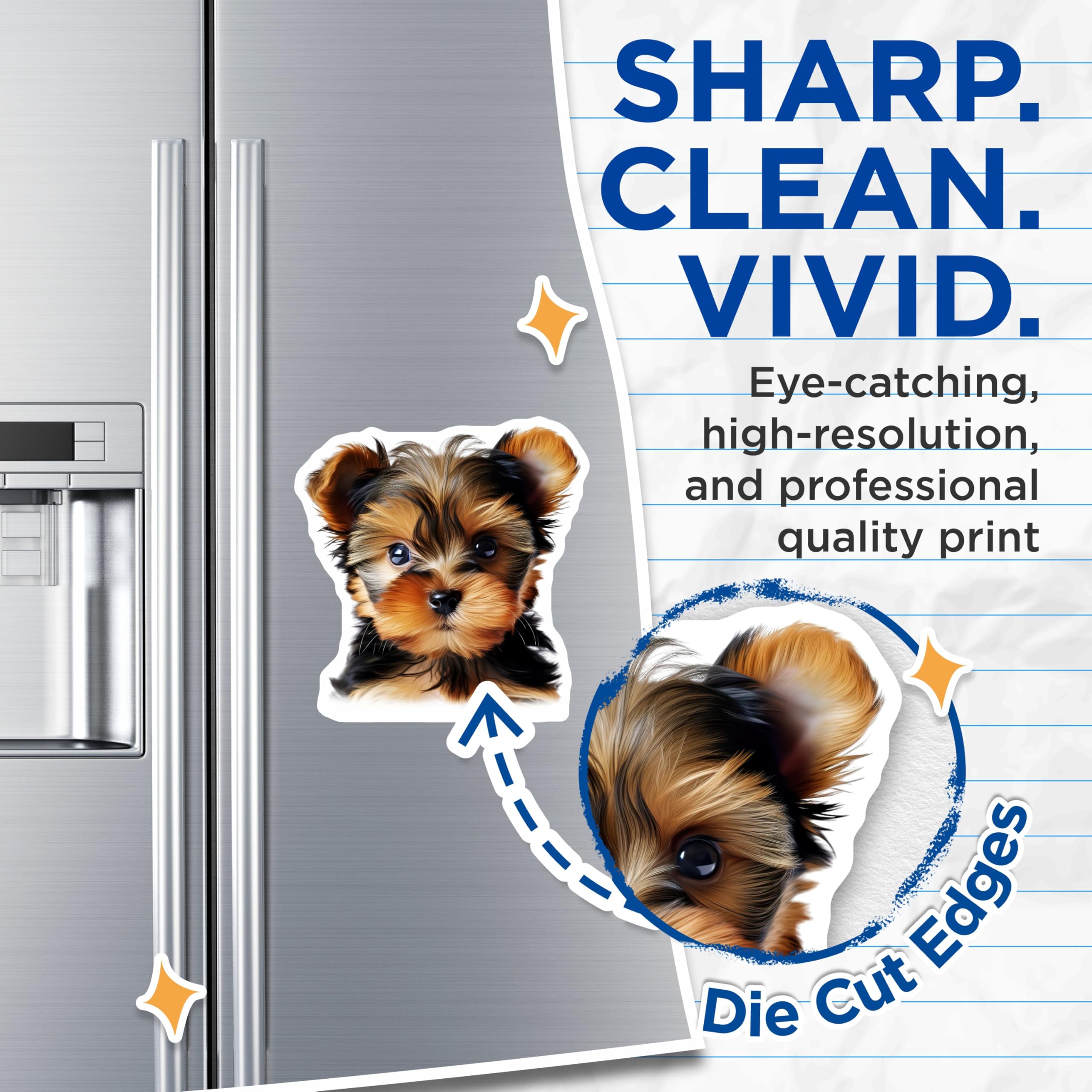 (2 Pack) Yorkie Puppy Magnets - Adorable Yorkshire Terrier Decor - Pet Parent Refrigerator Accessory - 5 Inches On Longest Side - Thick Durable Magnet - Made in USA - MAG30473