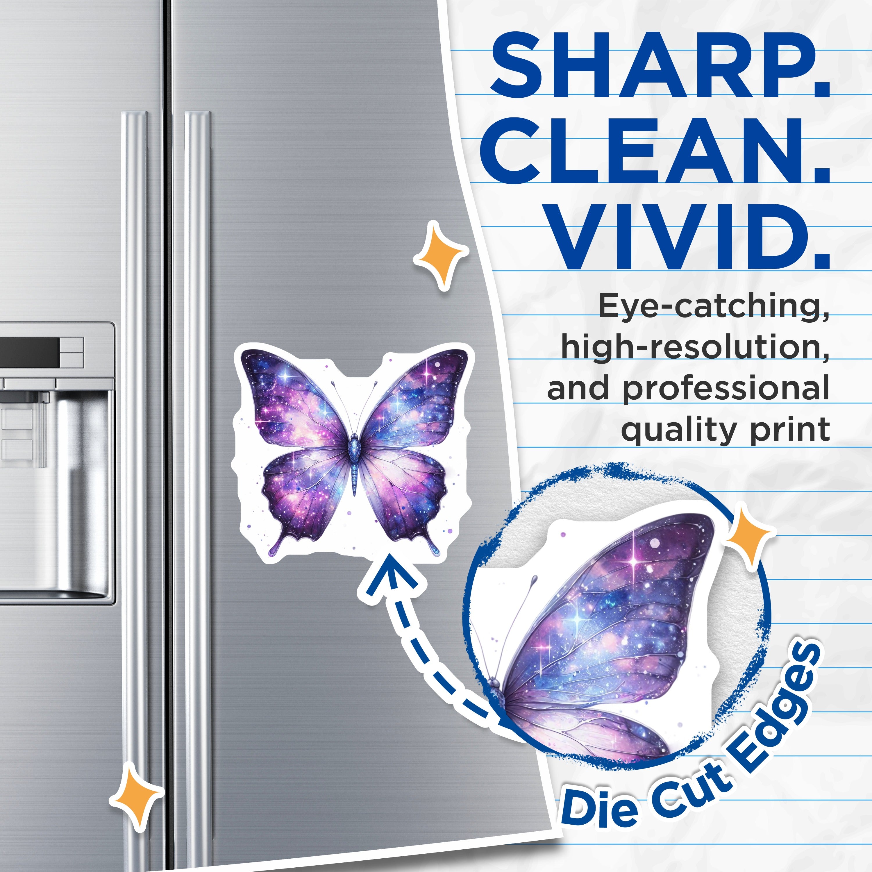 (2 Pack) Galaxy Butterfly Magnets - Celestial Space Decor - Purple Butterfly Aesthetic - 5 Inches On Longest Side - Thick Durable Magnet - Made in USA - MAG36267