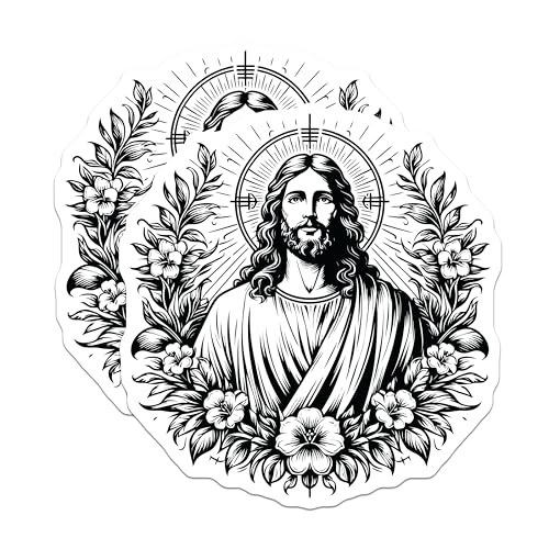 (2 Pack) Jesus Stickers - Religious Art - Jesus Christ Illustration - 5" On Longest Side - Sticks to Smooth Flat Surfaces - Made in USA - BMCS7328