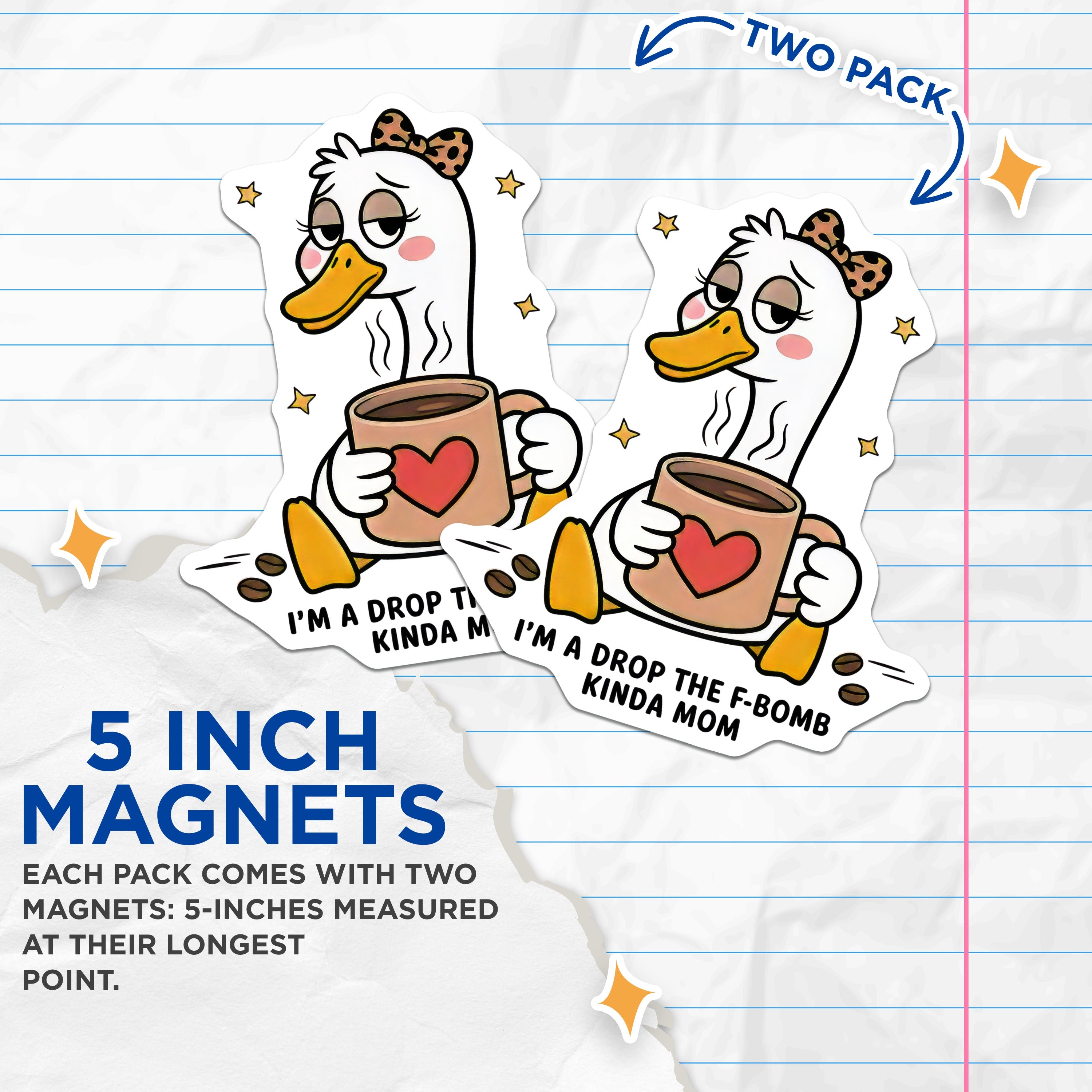 (2 Pack) F-Bomb Mom Magnets - Coffee Lover Tired Mom - Sarcastic Humor Refrigerator Decor - 5 Inches On Longest Side - Thick Durable Magnet - Made in USA - MAG37790