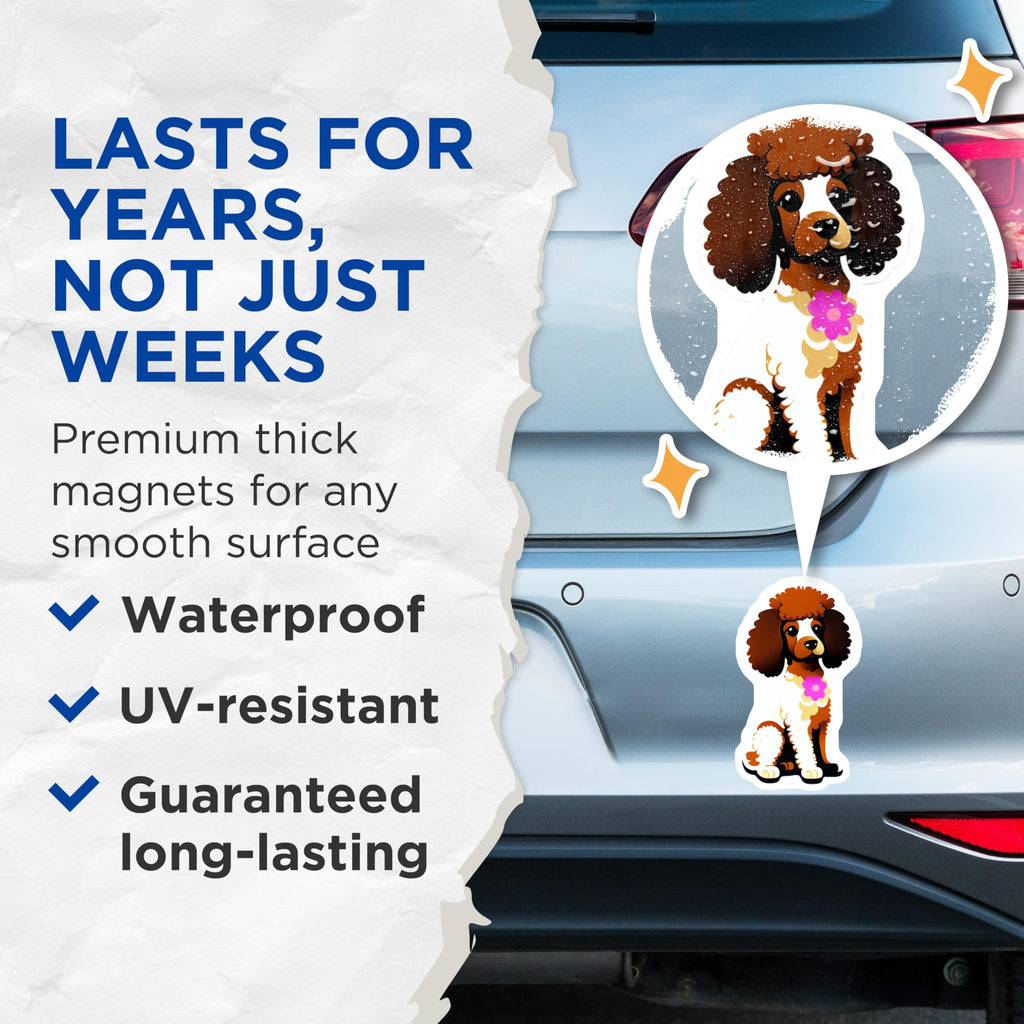 (2 Pack) Cartoon Poodle Dog Magnets - Sweet Puppy Pet Lover Accessory - Animal Art Kitchen Refrigerator Display Magnets - 5 Inches On Longest Side - Thick Durable Magnet - Made in USA - MAG22098