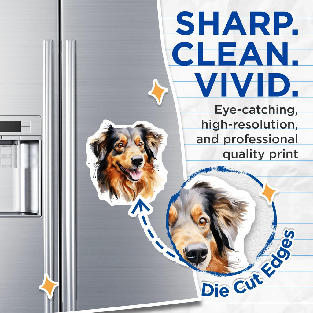 (2 Pack) Australian Shepherd Magnets - Happy Aussie Dog Art - Pet Lover Fridge Decor - 5 Inches On Longest Side - Thick Durable Magnet - Made in USA - MAG24283