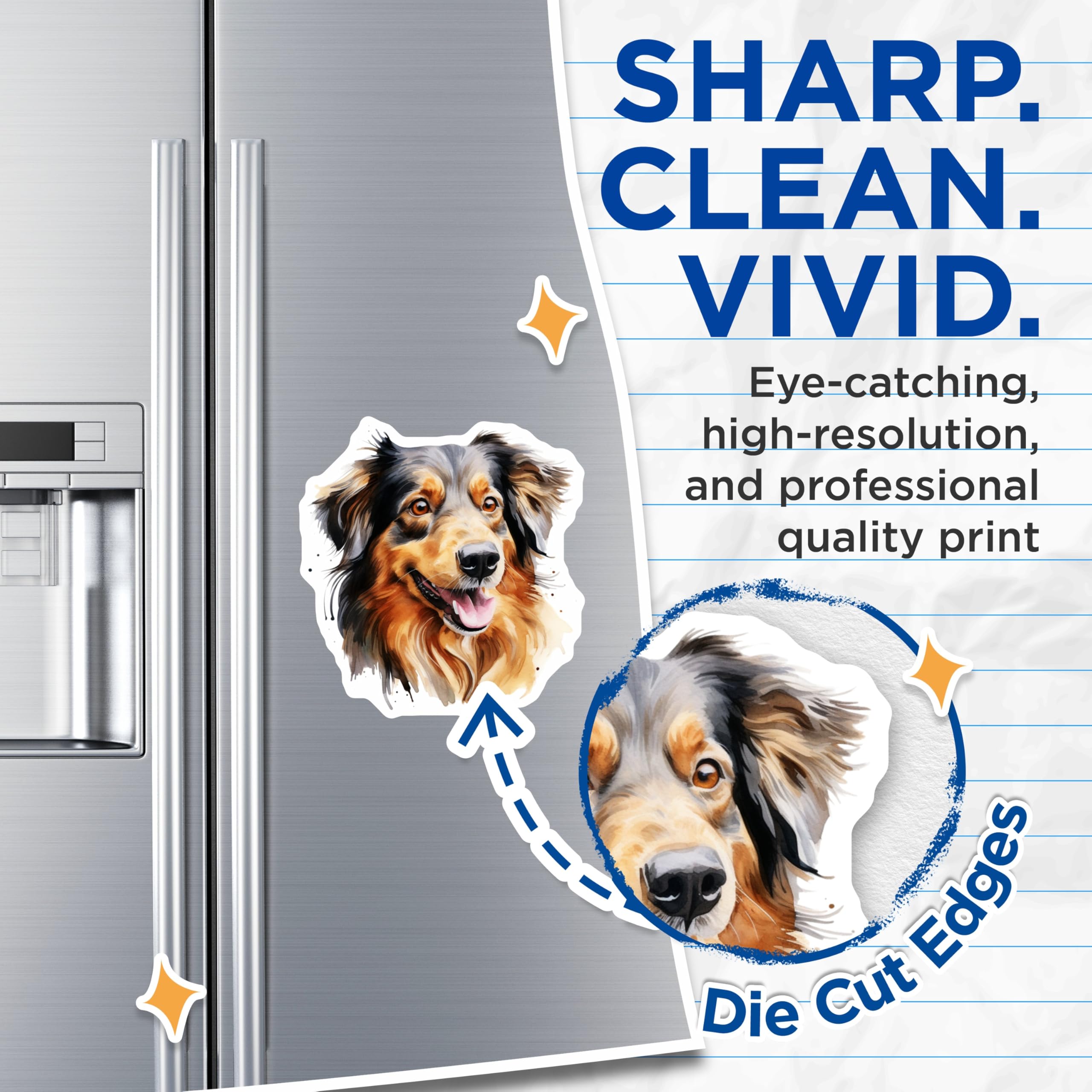 (2 Pack) Australian Shepherd Magnets - Happy Aussie Dog Art - Pet Lover Fridge Decor - 5 Inches On Longest Side - Thick Durable Magnet - Made in USA - MAG24283