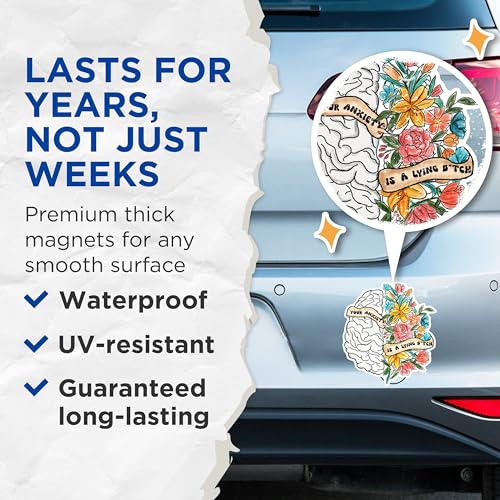 (2 Pack) Inspirational Brain Magnets - Mental Health Reminder Magnets - Positive Affirmation Magnets for Home or Office- 5" On Longest Side - for Fridges, Toolboxes, Cars - Made in USA - MAG3054