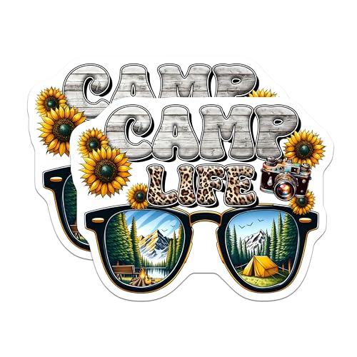 (2 Pack) Camp Life Stickers - Outdoor Adventure Stickers - Nature Lover's Stickers - 5" On Longest Side - Sticks to Any Smooth Flat Surface - Made in USA - BMCS3278