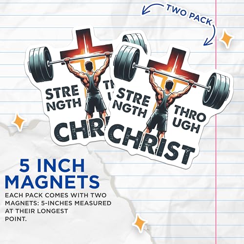 (2 Pack) Gym Motivation Magnet - Religious Inspiration - Weightlifting Encouragement - 5" On Longest Side - Sticks to Smooth Flat Surfaces - Made in USA - MAG9655