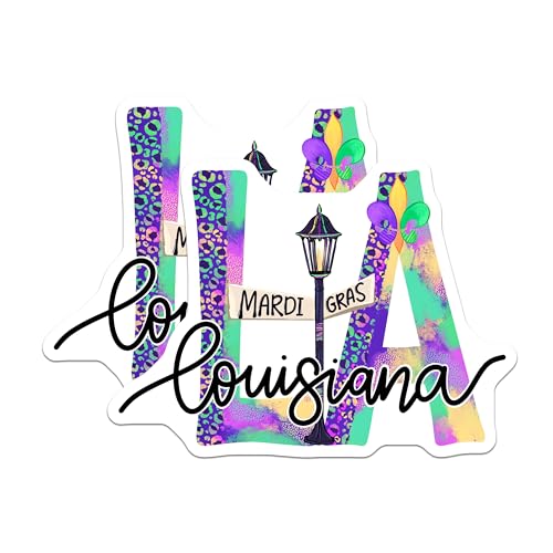 (2 Pack) Mardi Gras Louisiana Stickers - Louisiana Pride Stickers - New Orleans Mardi Gras Stickers - 5" On Longest Side - Sticks to Smooth Flat Surfaces - Made in USA - BMCS4121