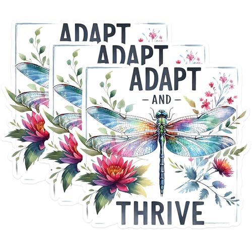 (3 Pack) Adapt and Thrive Decals - Dragonfly Decor - Motivational Laptop Decals - 3 Inches On Longest Side - Easy Peel & Apply - Made in USA - 3MCS1523