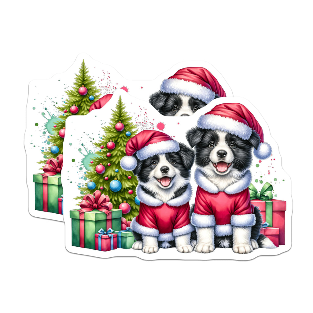 (2 Pack) Border Collie Christmas Puppies Magnets - Holiday Dog Decor - Puppy Refrigerator Accent - 5 Inches On Longest Side - Thick Durable Magnet - Made in USA - MAG27127