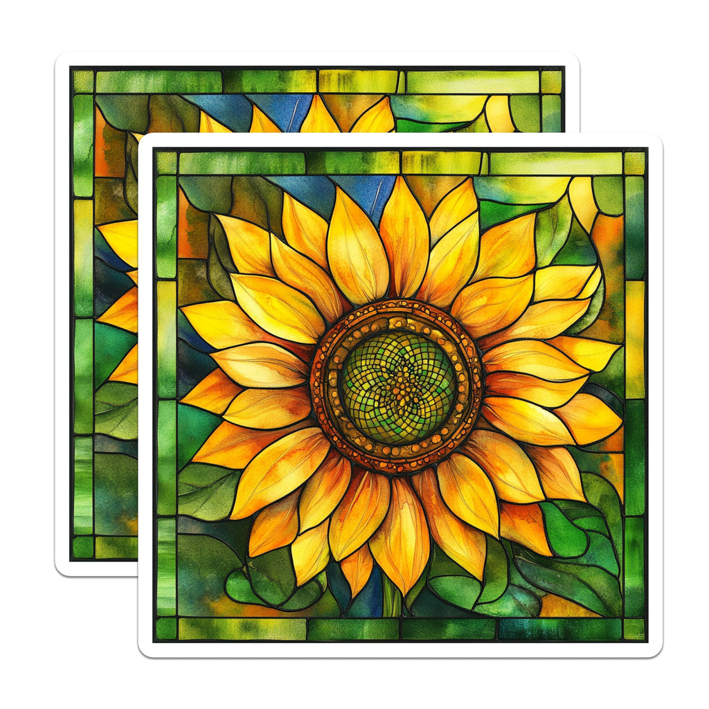 (2 Pack) Stained Glass Sunflower Magnets - Floral Refrigerator Decor - Botanical Kitchen Accents - 5 Inches On Longest Side - Thick Durable Magnet - Made in USA - MAG27374