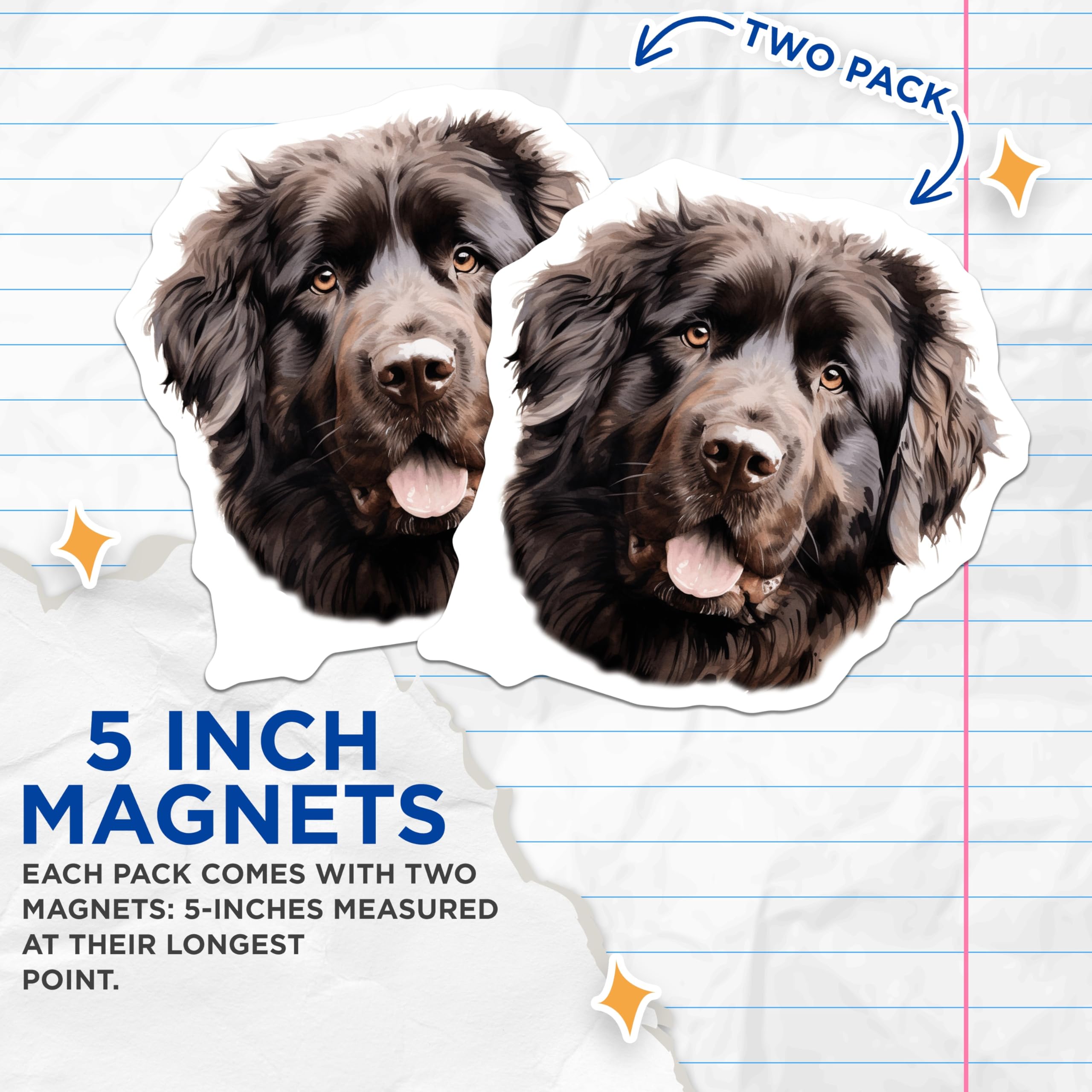 (2 Pack) Newfoundland Dog Magnets - Dog Owner Refrigerator Decor - Large Breed Animal Lover Item - 5 Inches On Longest Side - Thick Durable Magnet - Made in USA - MAG27076