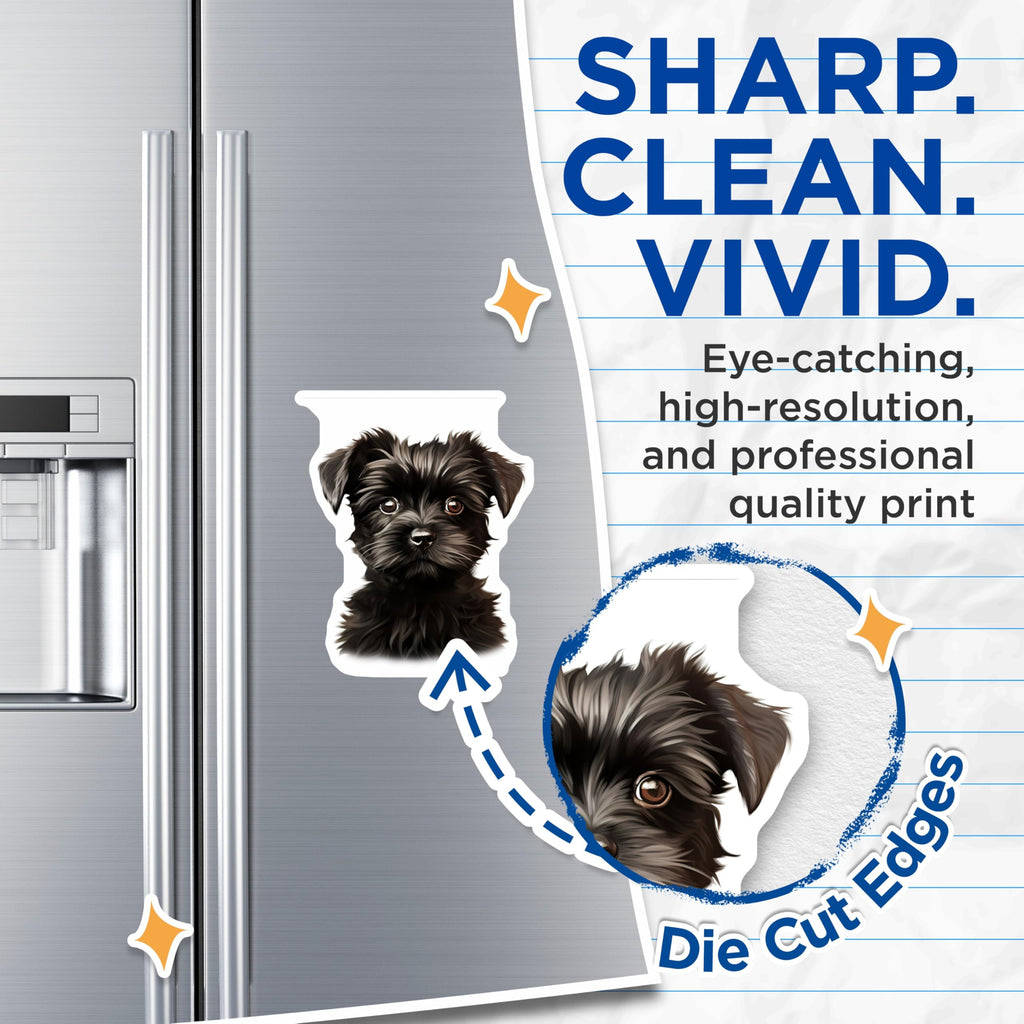 (2 Pack) Cute Black Puppy Magnets - Fluffy Dog Pet Lover Decor - Animal Art Refrigerator Office - 5 Inches On Longest Side - Thick Durable Magnet - Made in USA - MAG28541