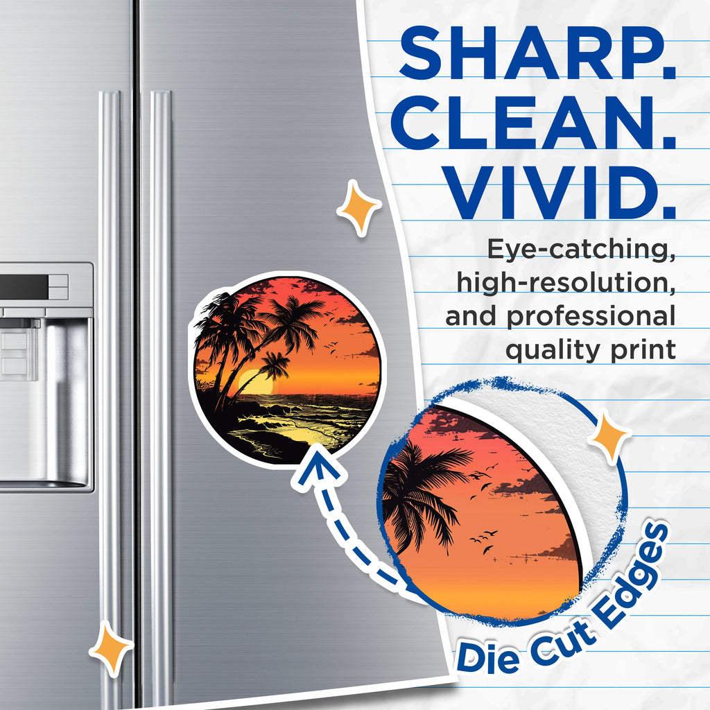 (2 Pack) Tropical Sunset Magnets - Palm Tree Beach Scene - Coastal Refrigerator Decor - Island Life Kitchen Accent - 5 Inches On Longest Side - Thick Durable Magnet - Made in USA - MAG36759