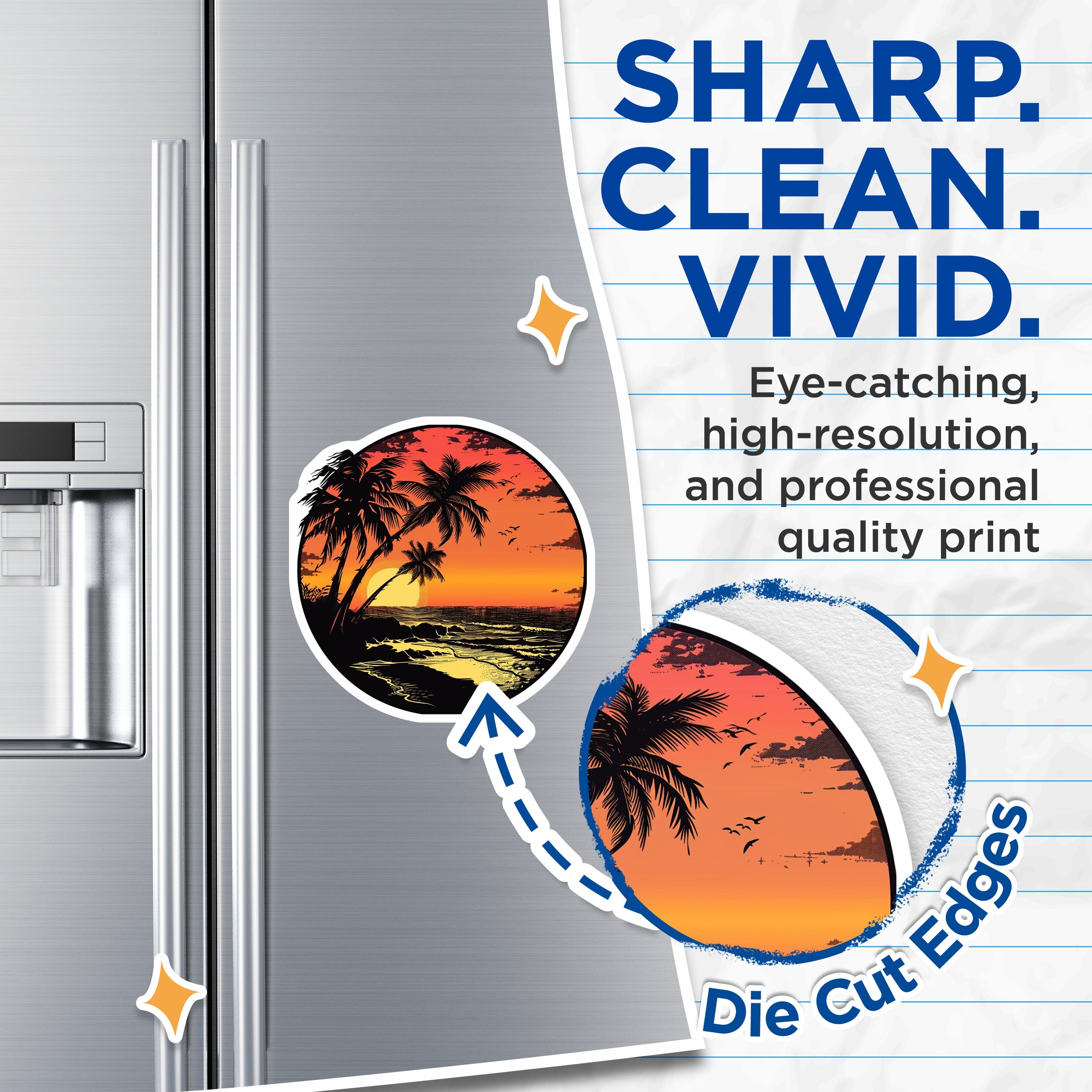 (2 Pack) Tropical Sunset Magnets - Palm Tree Beach Scene - Coastal Refrigerator Decor - Island Life Kitchen Accent - 5 Inches On Longest Side - Thick Durable Magnet - Made in USA - MAG36759
