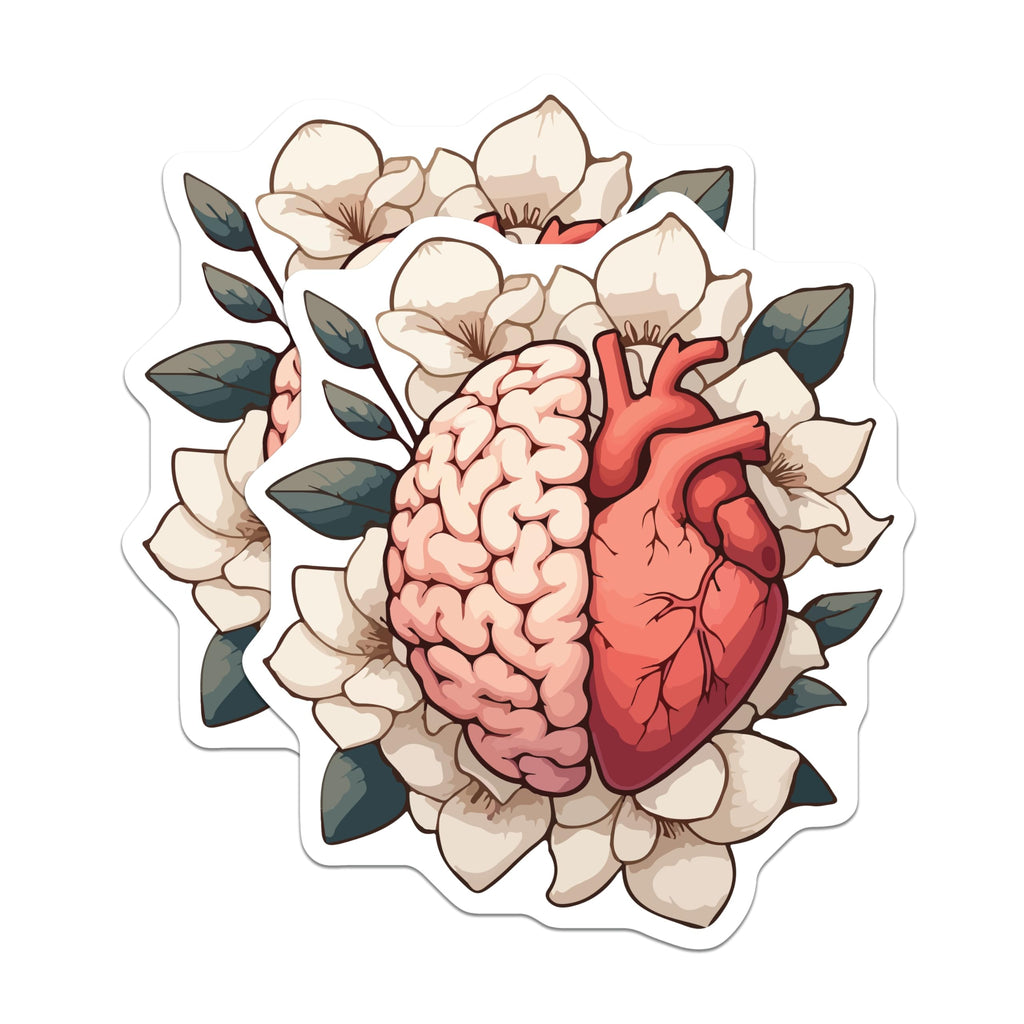 (2 Pack) Anatomical Brain Heart Magnets - Floral Mind Emotion Balance Art - Magnolia Flower Medical Science Decor - 5 Inches On Longest Side - Thick Durable Magnet - Made in USA - MAG19737