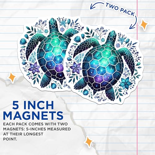 (2 Pack) Turtle Mandala Magnets - Ocean Life - Sea Turtle Art - Colorful Turtle Magnet - 5" On Longest Side - for Cars, Fridges, Toolboxes - Made in USA - MAG4496