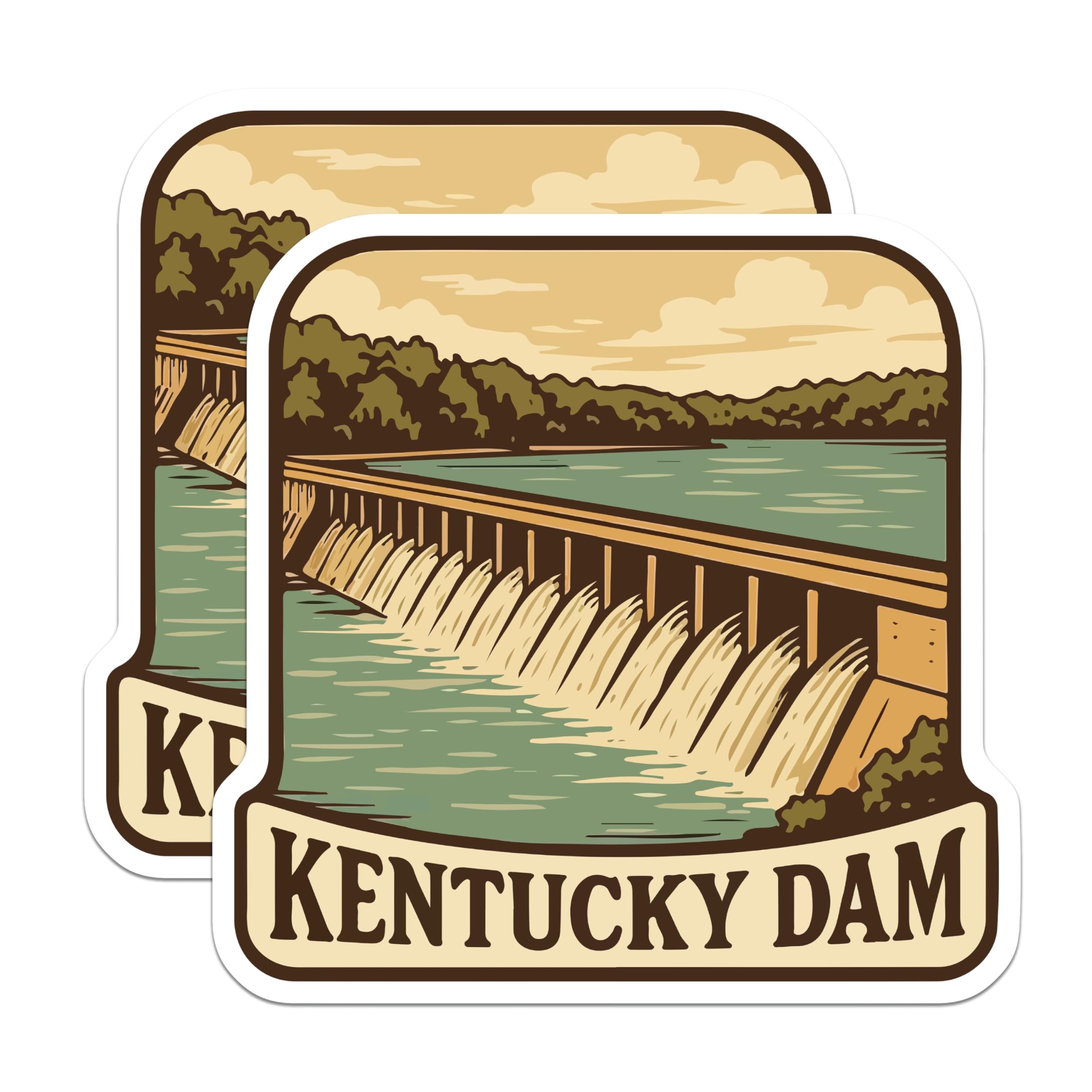 (2 Pack) Kentucky Dam Magnets - Vintage Kentucky Travel Art - Lake Barkley Region Souvenir - Scenic USA Landmark - 5 Inches On Longest Side - Thick Durable Magnet - Made in USA - MAG19613