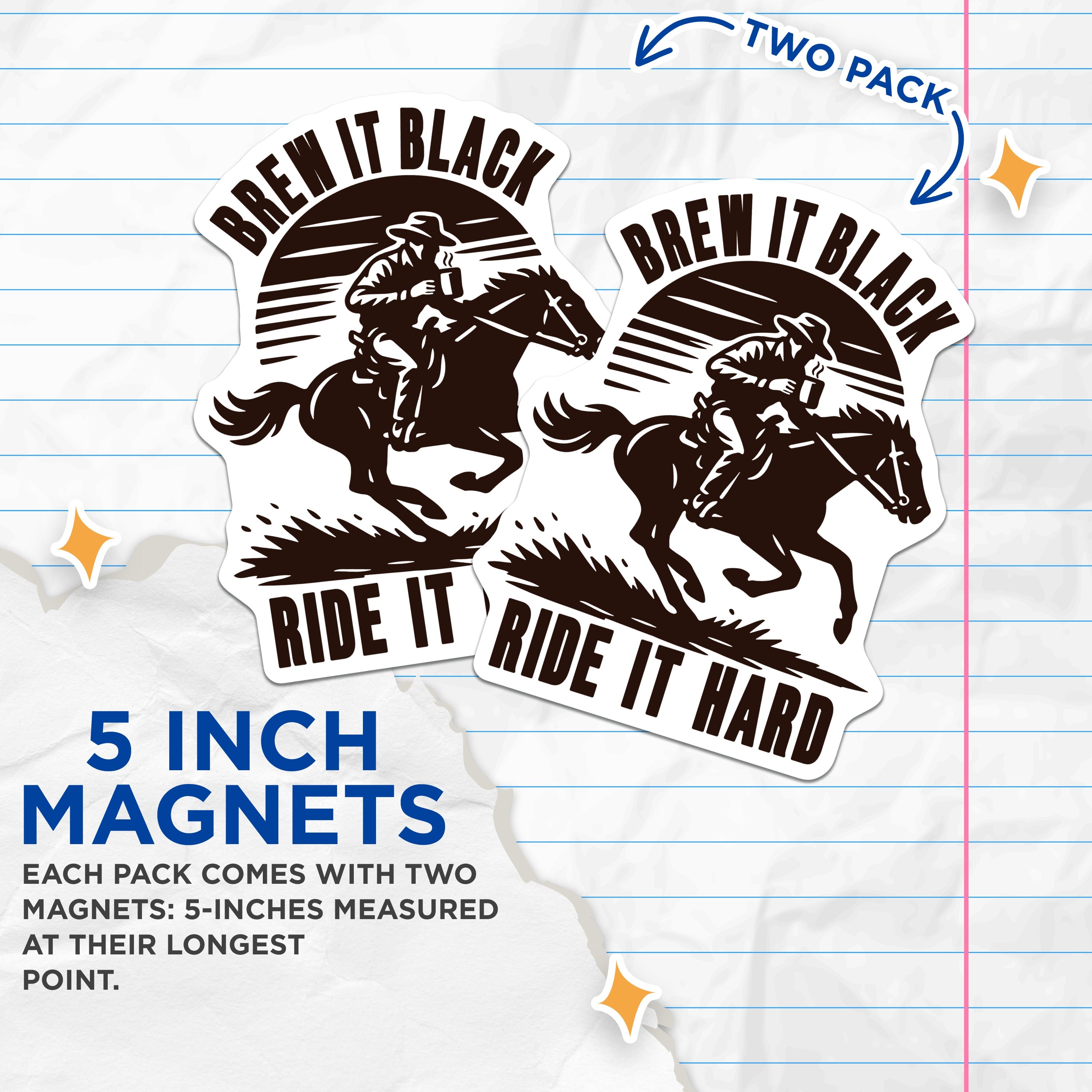 (2 Pack) Cowboy Coffee Magnets - Horse Riding Theme - Western Ranch Decor - 5 Inches On Longest Side - Thick Durable Magnet - Made in USA - MAG36099
