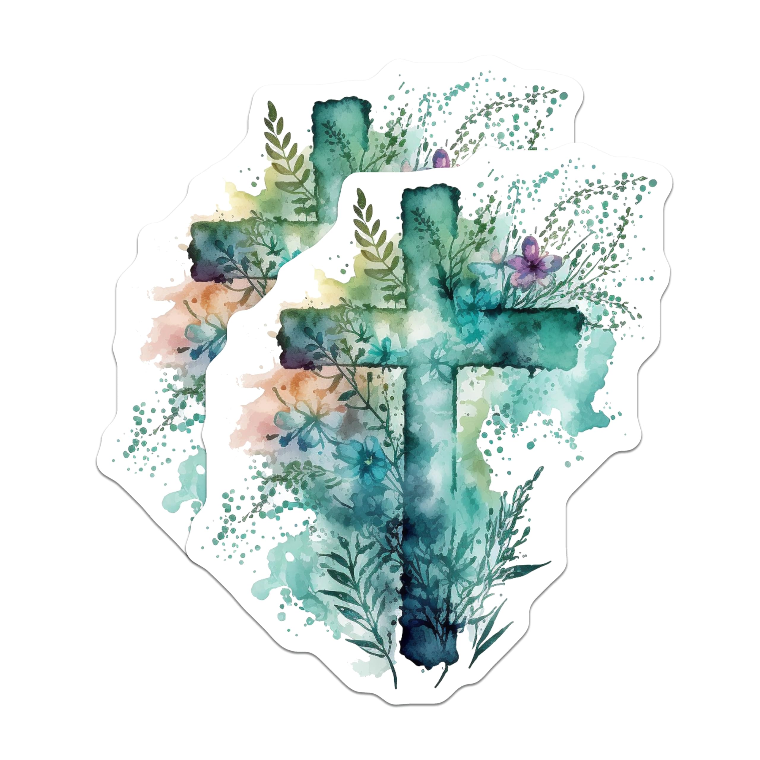 (2 Pack) Watercolor Cross Magnets - Christian Faith Art - Spiritual Home Decor - 5 Inches On Longest Side - Thick Durable Magnet - Made in USA - MAG19590