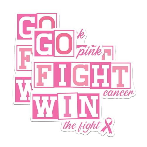 (2 Packs) Go Pink Fight Cancer Win The Fight Stickers - Breast Cancer Awareness Decals - 5 Inches On Longest Side - Premium Vinyl Decal - Sticks to Any Smooth Flat Surface - Made in USA - BMCS2448