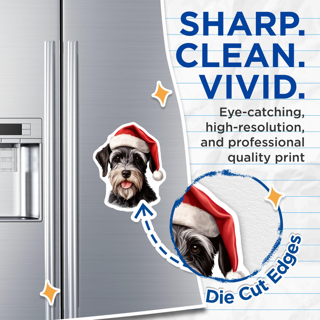 (2 Pack) Christmas Schnauzer Magnets - Santa Hat Dog Decor - Pet Lover Refrigerator Accents - 5 Inches On Longest Side - Thick Durable Magnet - Made in USA - MAG28430