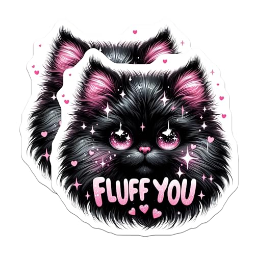 (2 Pack) Fluff You Cat Magnets - Cute Cat Lovers - Adorable Black Cat - Funny Cat Quote Magnets - Kitty Lovers Gifts - 5" On Longest Side - for Cars, Fridges, Toolboxes - Made in USA - MAG4595