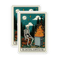 (2 Pack) Emotional Dumpster Fire Stickers - Skeleton Fire Stickers - Skeleton Sitting by Fire Stickers - 5" On Longest Side - Sticks to Smooth Flat Surfaces - Made in USA - BMCS5402