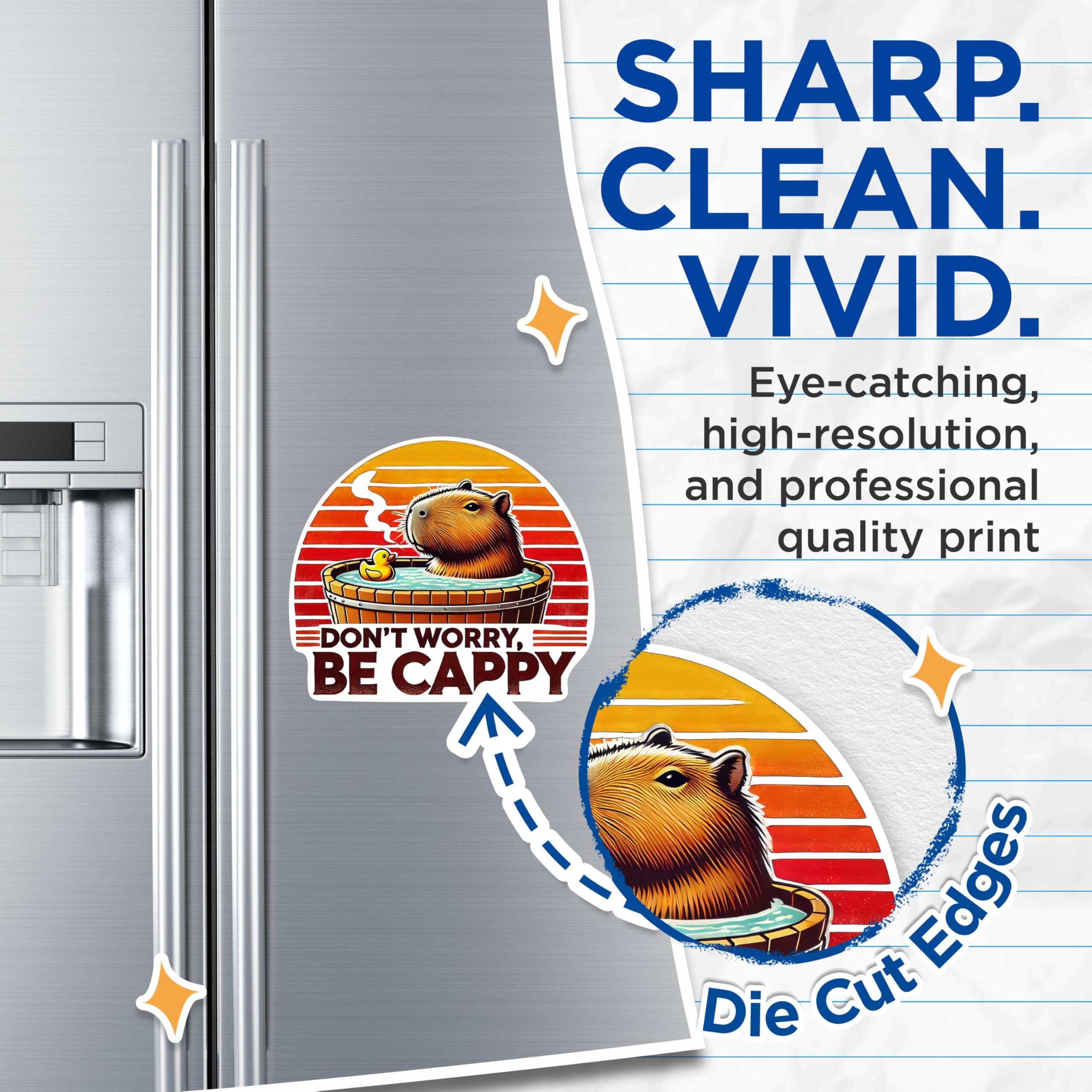(2 Pack) Don't Worry, Be Cappy Magnets - Funny Capybara Magnet - 5 Inches On Longest Side - Premium Magnet - for Cars, Refrigerators, Toolboxes - Made in USA - MAG2070