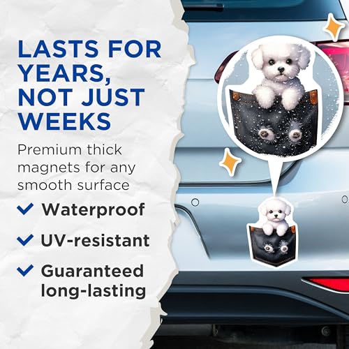 (2 Pack) Cute Puppy Magnets - Fun Animal Magnets - Adorable Dog Magnets for Fridge Locker Whiteboard - 5" On Longest Side - for Cars, Fridges, Toolboxes - Made in USA - MAG3877