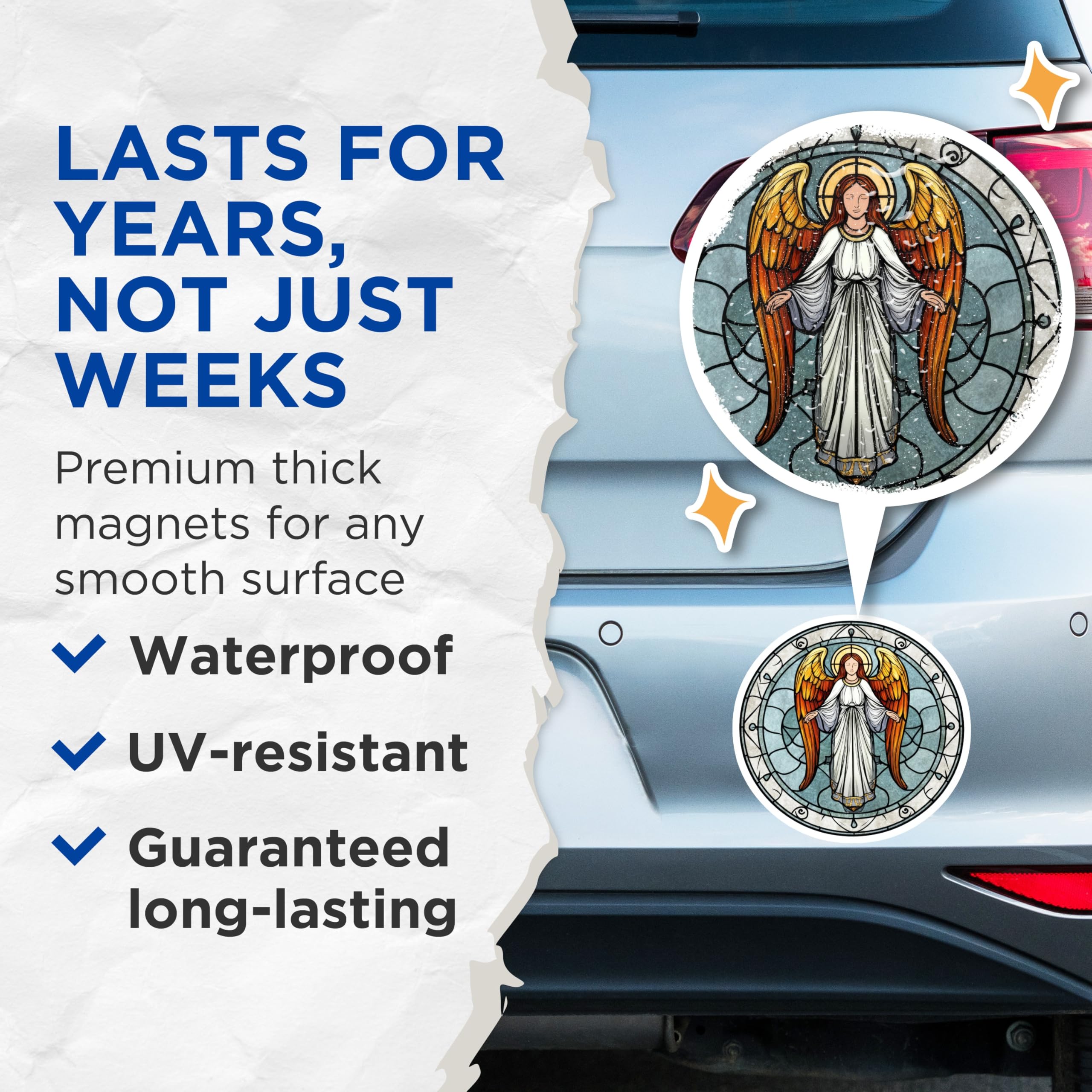 (2 Pack) Angel Magnets - Stained Glass Look - Religious Decor - 5" On Longest Side - Premium Magnet - for Cars, Refrigerators, Toolboxes, Lockers - Made in USA - MAG15585