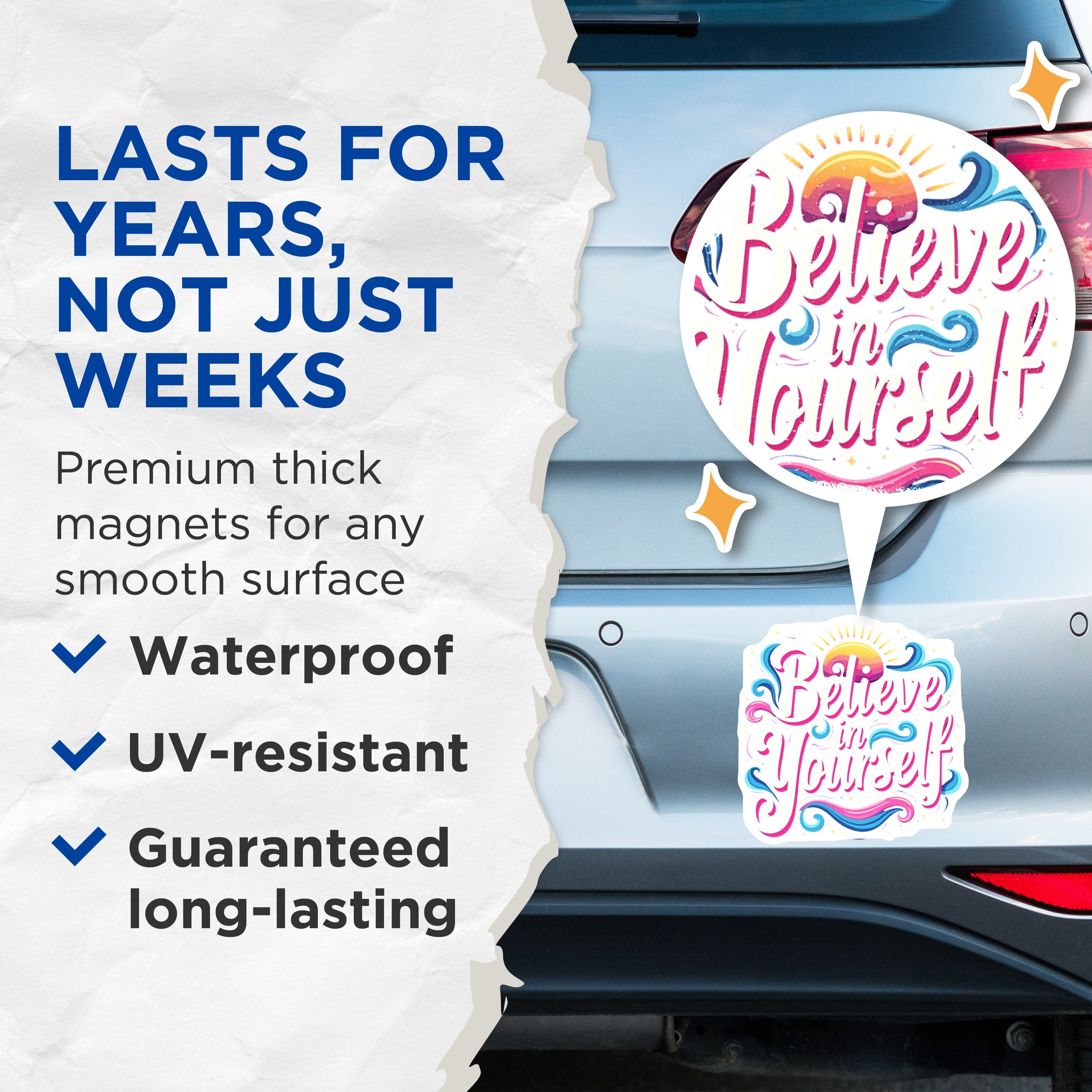 (2 Pack) Believe in Yourself Magnets - Inspirational Quote Decor - Positive Affirmation Fridge - Motivational Message Accent - 5 Inches On Longest Side - Thick Durable Magnet - Made in USA - MAG36672