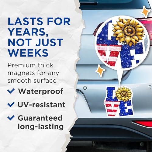 (2 Pack) Love Sunflower Magnets - Patriotic Decor - 5" On Longest Side - for Cars, Fridges, Toolboxes - Made in USA - MAG7871