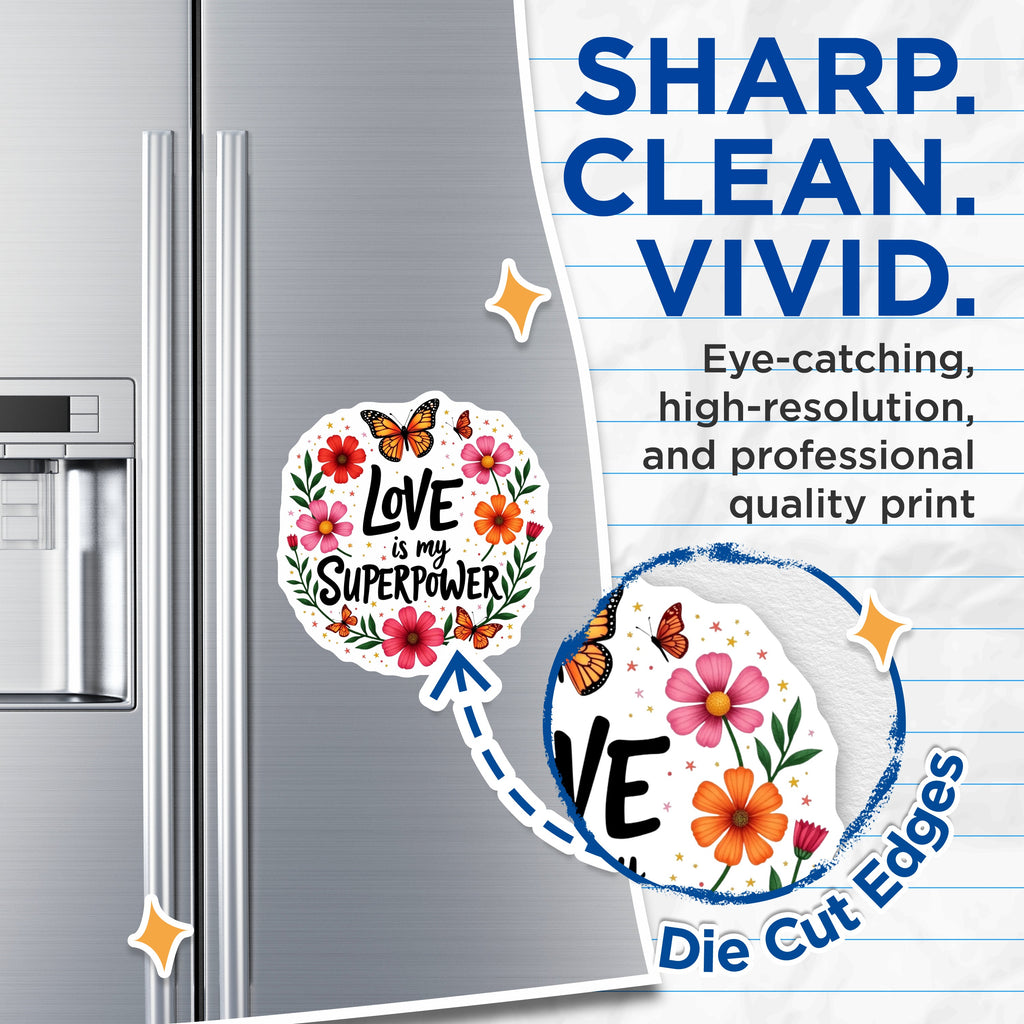 (2 Pack) Love is My Superpower Magnets - Inspirational Quote Decor - Floral Butterfly Fridge Accessory - 5 Inches On Longest Side - Thick Durable Magnet - Made in USA - MAG38296