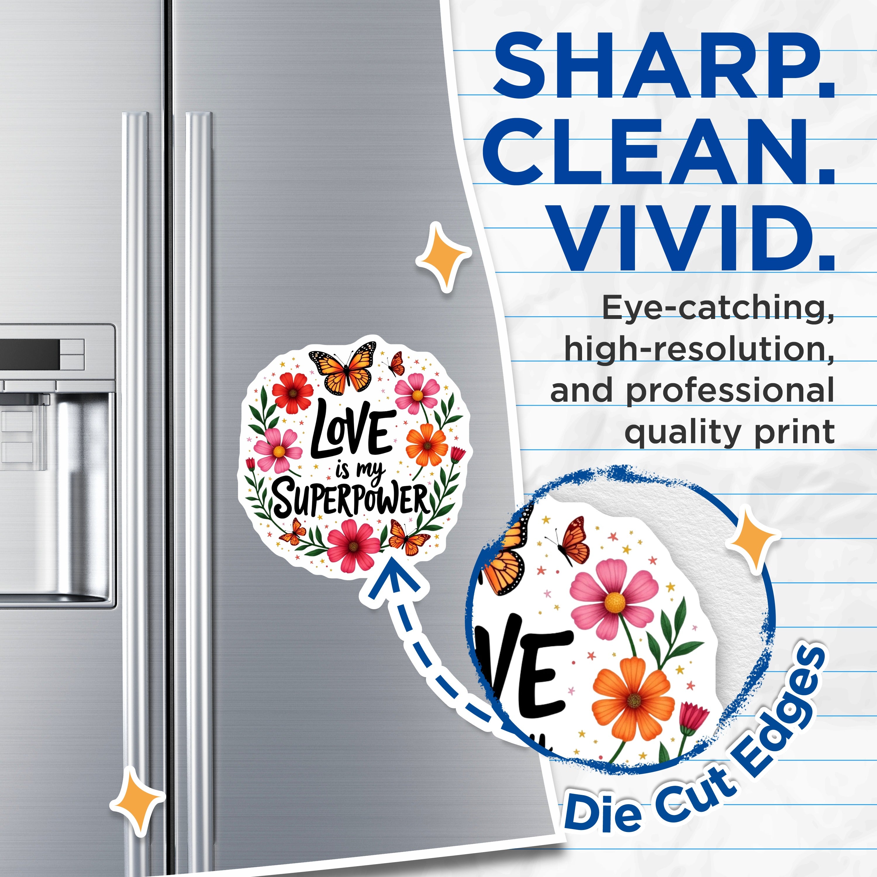 (2 Pack) Love is My Superpower Magnets - Inspirational Quote Decor - Floral Butterfly Fridge Accessory - 5 Inches On Longest Side - Thick Durable Magnet - Made in USA - MAG38296
