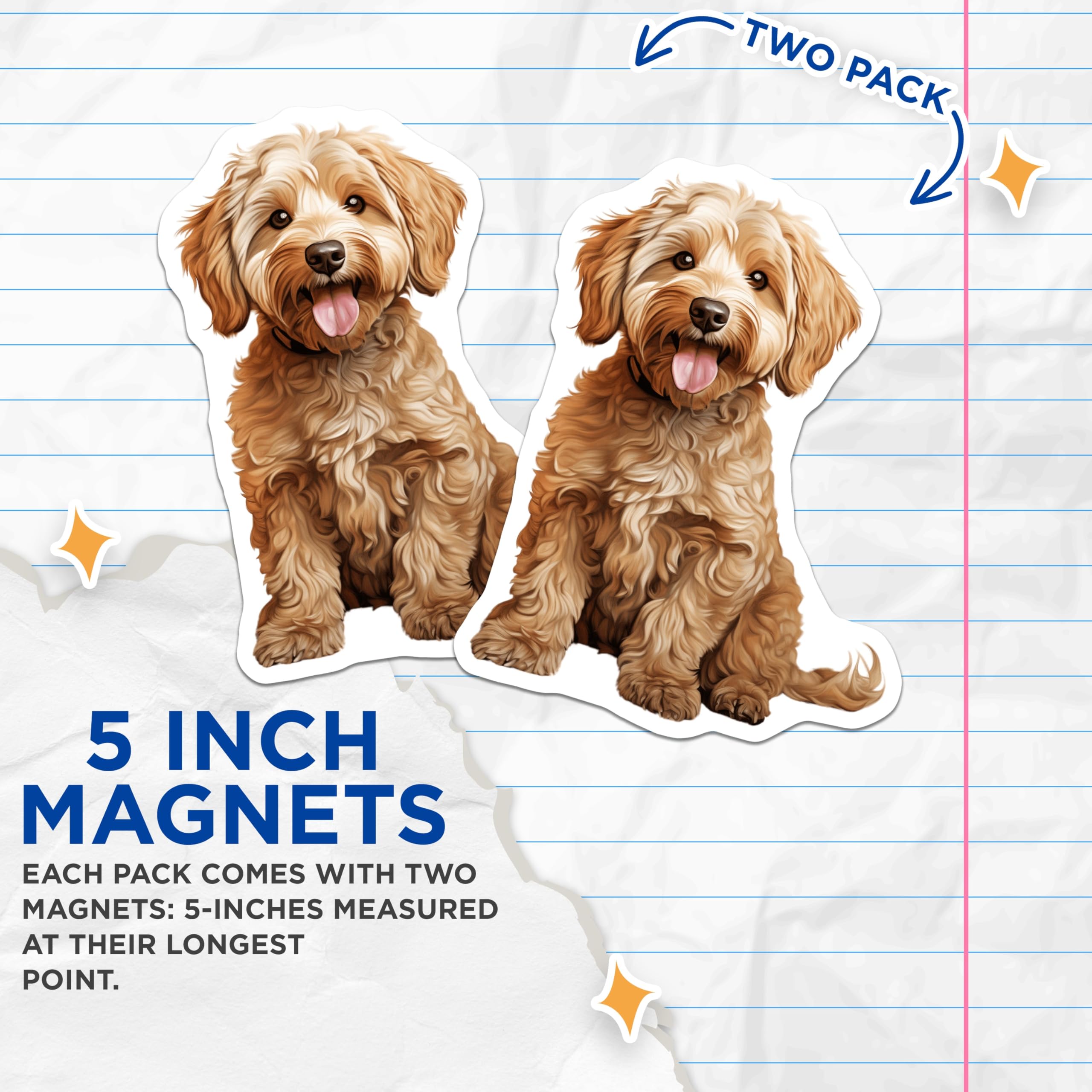 (2 Pack) Goldendoodle Magnets - Cute Dog Fridge Decor - Pet Owner Accessory - Happy Doodle Puppy Art - 5 Inches On Longest Side - Thick Durable Magnet - Made in USA - MAG27814